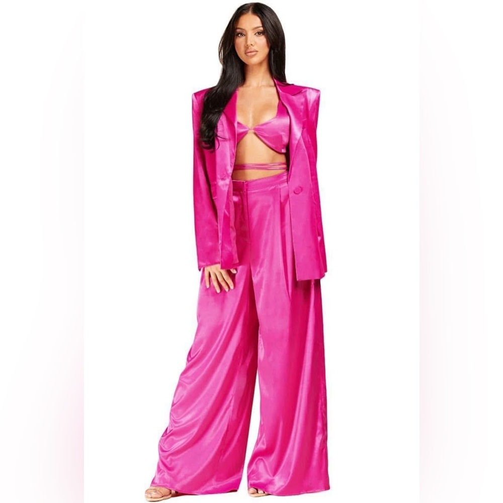 Women's Pink Satin Pants & Jumpsuit Set